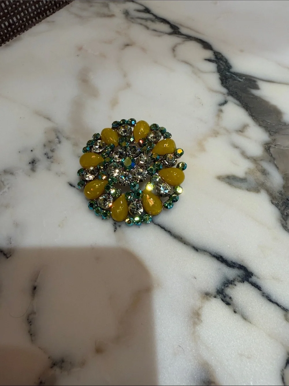Yellow and Green Crystal Floral Broach